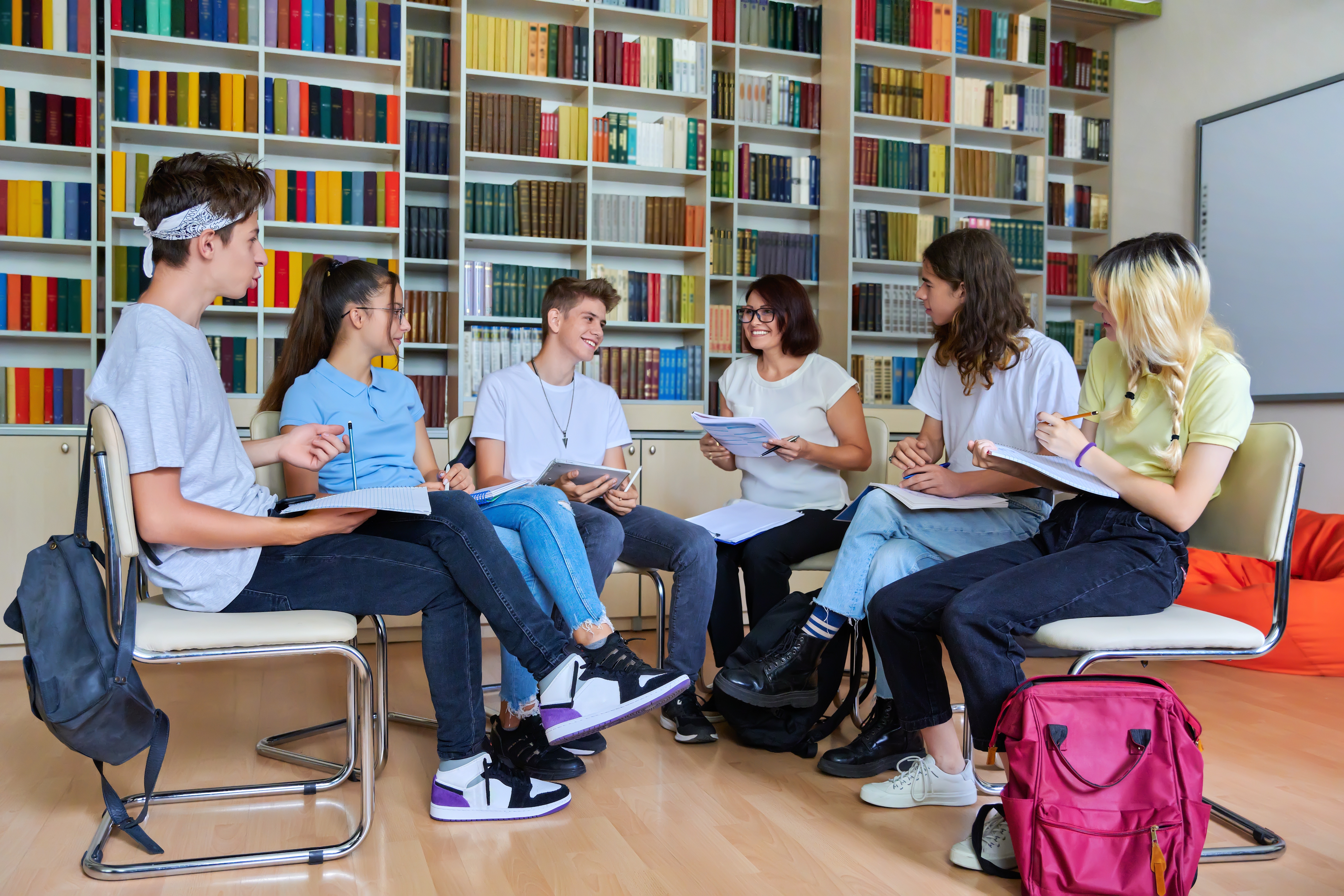 Students in a library